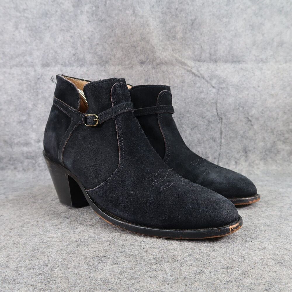 John Hardy Shoes Womens 8 Boots Leather Moto Biker Ankle Bootie Black Block Heel